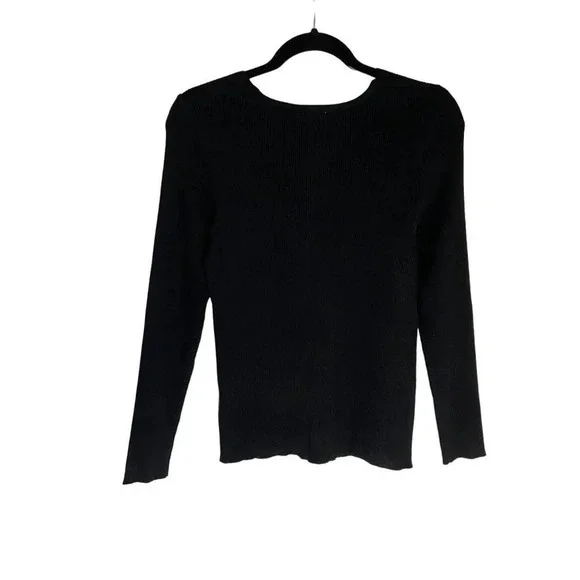 NWT Heartloom Ryder Twist Front V Neck Black Ribbed Sweater-sz Large - Picture 3 of 9